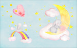 星星月亮彩虹桥儿童房卡通背景墙