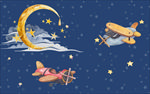 宇宙星空月亮飞机卡通背景墙