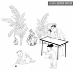 高清中国风手绘仕女古风线稿图
