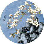 太湖石花鸟中式客厅装饰画晶瓷画