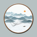 新中式圆形山水画