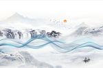 新中式抽象烟雾水墨山水背景墙