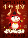 原创牛年暴富创意酷牛卡通形象