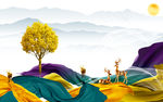 现代 背景墙山水画 TIF分层