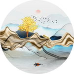 新中式抽象山水圆形装饰画