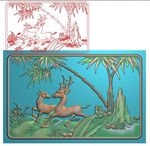 鹿竹同春梅花鹿竹子精雕图灰度图