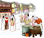 西安肉夹馍制作手绘古图