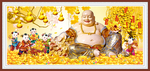 弥勒佛笑口常开金色发财树装饰画