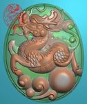 椭圆麒麟挂件精雕图浮雕图灰度图