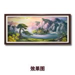 手绘旭日东升山水瀑布客厅装饰画