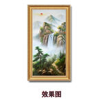 手绘旭日东升山水瀑布玄关装饰画