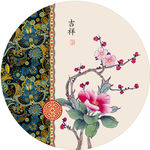吉祥花鸟新中式圆形装饰画