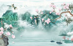 花鸟山水画背景墙 TIF分层