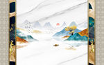 中式风格山水墙纸电视背景画
