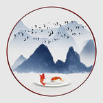圆形山水挂画