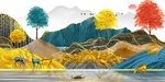 立体山水麋鹿装饰画