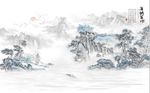 新中式水墨古代山水国画背景墙