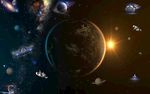 宇宙中的地球与升起的太阳高清图