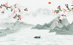 花鸟背景墙山水画 tif分层