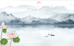 高档 荷花山水画 tif分层