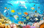海豚海底世界3D电视背景墙
