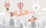 手绘卡通兔子儿童房背景墙图片