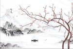 中式工笔花鸟国画瀑布山水背景墙