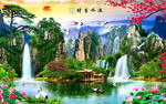风景山水画自然风景流水生财