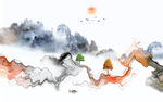 线条山水意境画 tif分层