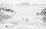 江南背景山水墙画 文件分层