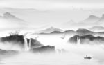 灰色背景山水墙画 文件分层