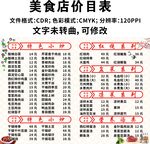 美食店价目表