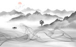 爆款新灰色山水画 tif分层