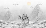 高档 新灰色山水画 tif分层