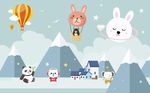 北欧热气球小熊雪山背景墙