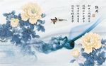 牡丹花鸟线条