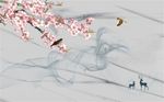 桃花花鸟抽象线条石纹