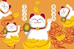 饭店手绘招财猫客似云来工装壁画