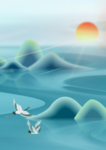 清明节插画山水背景