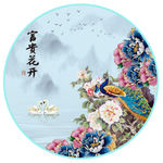 新中式装饰画花开富贵山水情图片
