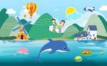 卡通山水房子儿童海豚图片