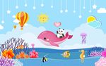 蓝天海底世界海豚卡通背景墙