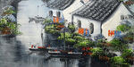 建筑风景画水乡江南壁画