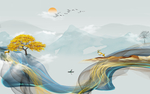 高档 山水背景墙画 TIF分层