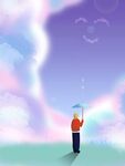 手绘心情插画蓝天下撑伞的少年
