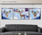 麋鹿三联画