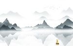 新中式风景山水墙画 文件分层