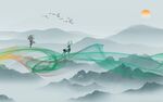 新中式客厅大气山水 tif分层