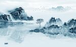蓝色 新现代山水画 tif分层