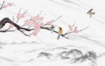 爵士白中式梅花麻雀背景墙